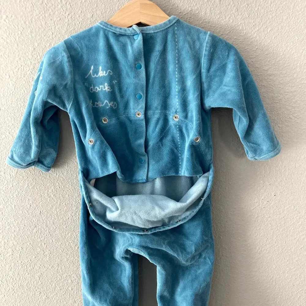 Du Pareil Au Meme - Little But Scary Spider Velour Footie Romper - Blue - 6M